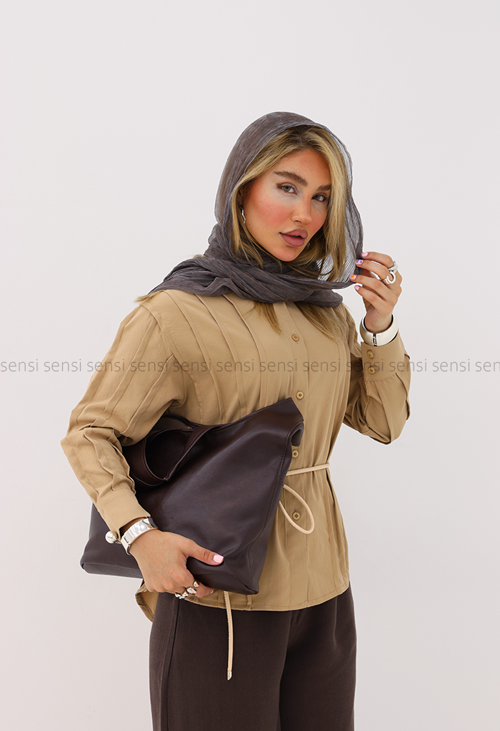 شومیز زنانه جلو پیله کمر بندی کد1005725